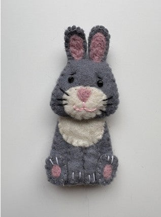Grey Bunny Felt Finger Puppet 1pc