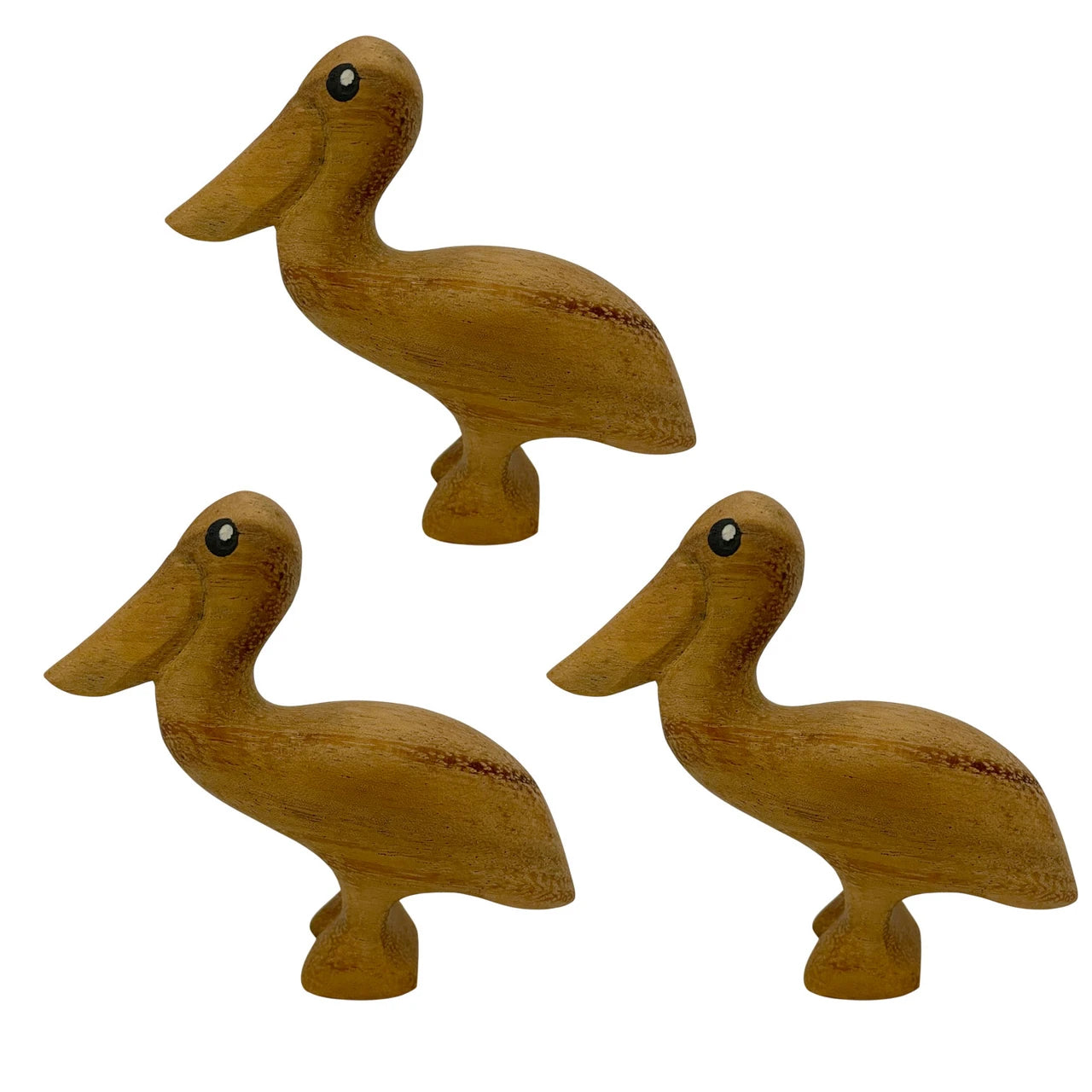 Wooden Pelicans - 3pc Hand Carved