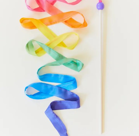 Silk & Wood Streamer - Wand for Pretend Play - Rainbow