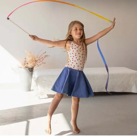 Silk & Wood Streamer - Wand for Pretend Play - Rainbow