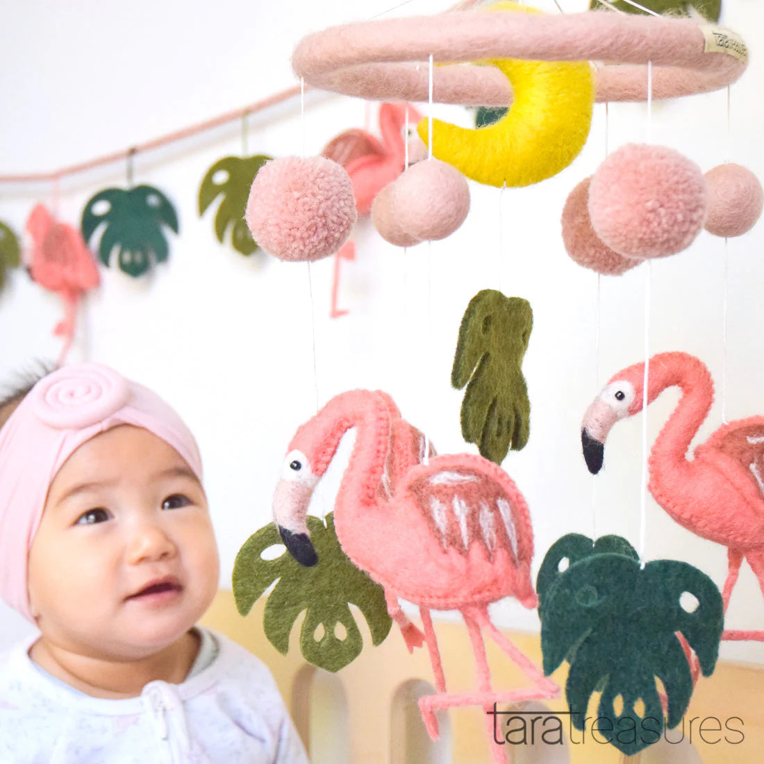 Pink Flamingo Tiki Nursery Mobile - Tara Treasures